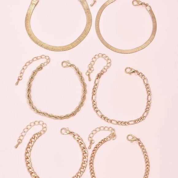 Gold minimalist bracelet set flat twist chain - Picture 2 of 2